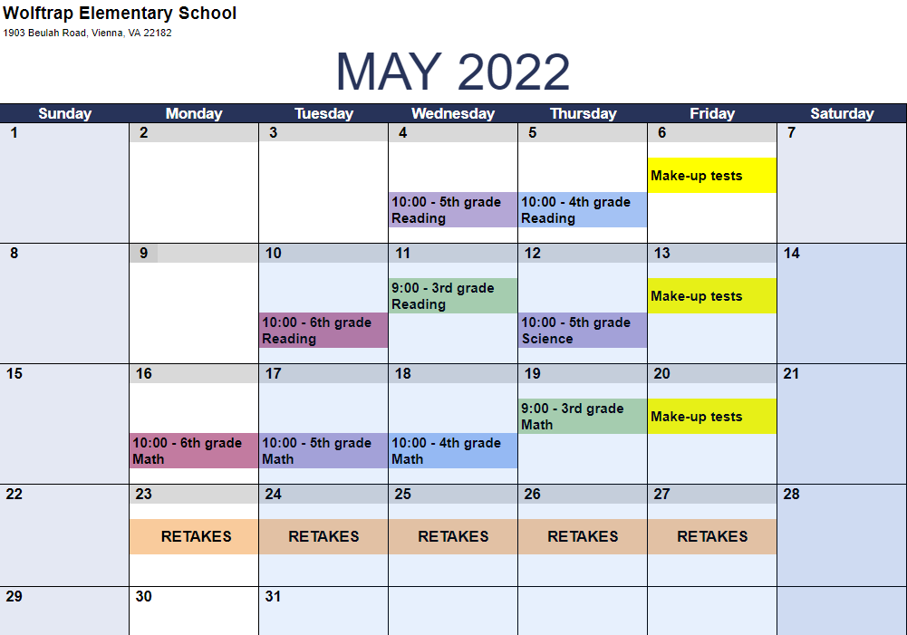 May dates for 2022 SOL